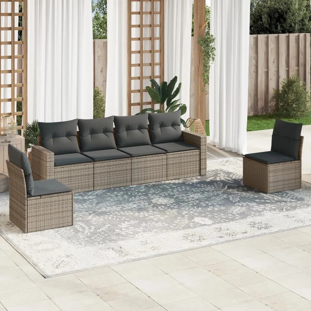 Set divano da giardino 6 pz con cuscini grigio in polyrattan