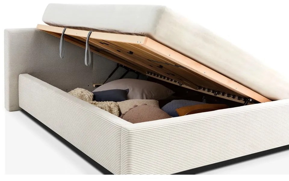 Letto matrimoniale imbottito beige con contenitore con rete inclusa 140x200 cm Cube – Meise Möbel