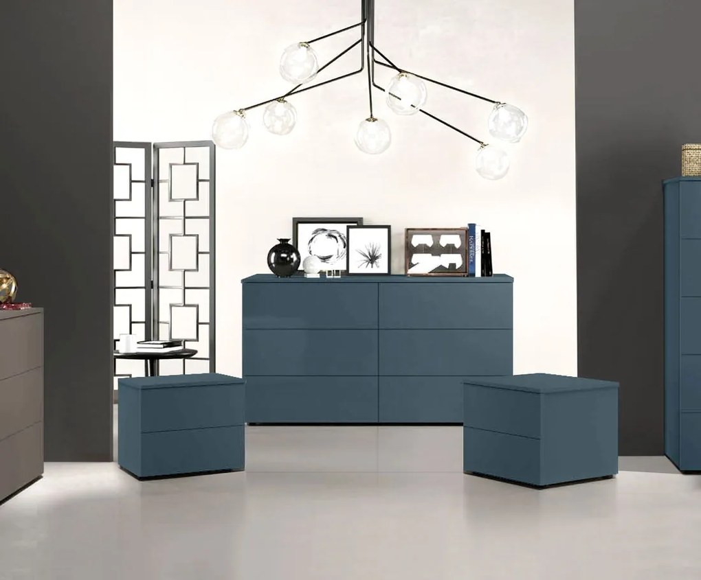Set moderno composto da comodini e comò 6 cassetti, Petrolio