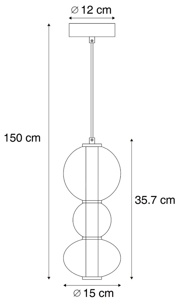 Lampada a sospensione Art Déco nera con vetro fumé e trasparente 3 luci con LED - Lizzy