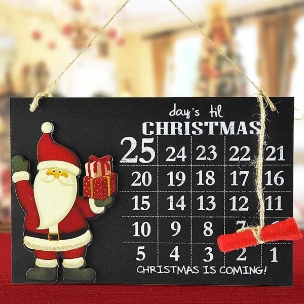 Trade Shop - Calendario Avvento Lavagna Con Gessetto In Legno 2 Modelli Decorazioni Natalizie