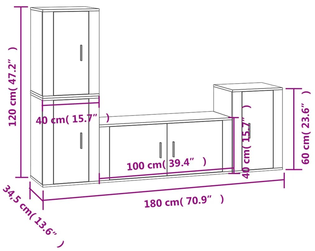 Set di Mobili Porta TV 4 pz Grigio Cemento in Legno Multistrato