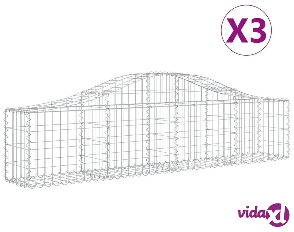 vidaXL Cesti Gabbioni ad Arco 3 pz 200x30x40/60 cm Ferro Zincato