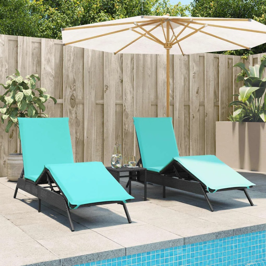 Lettini Prendisole 2 Pz Con Tavolino Nero İn Polyrattan /
