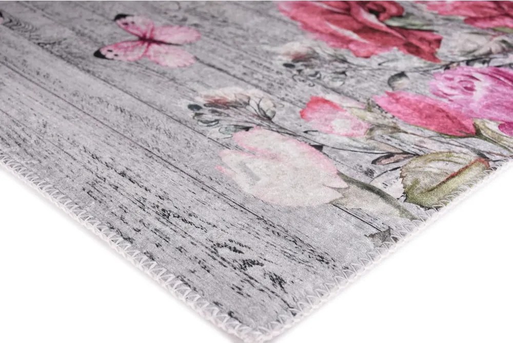 Tappeto rosa/grigio lavabile 80x150 cm Blooming Roses – Vitaus
