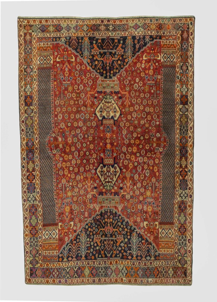 Shiraz Tappeto 170 x 250 Rosso (Iran) Annodato A Mano