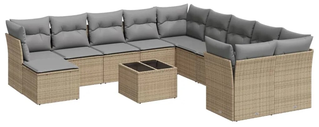 Set divani da giardino 12 pz con cuscini beige in polyrattan