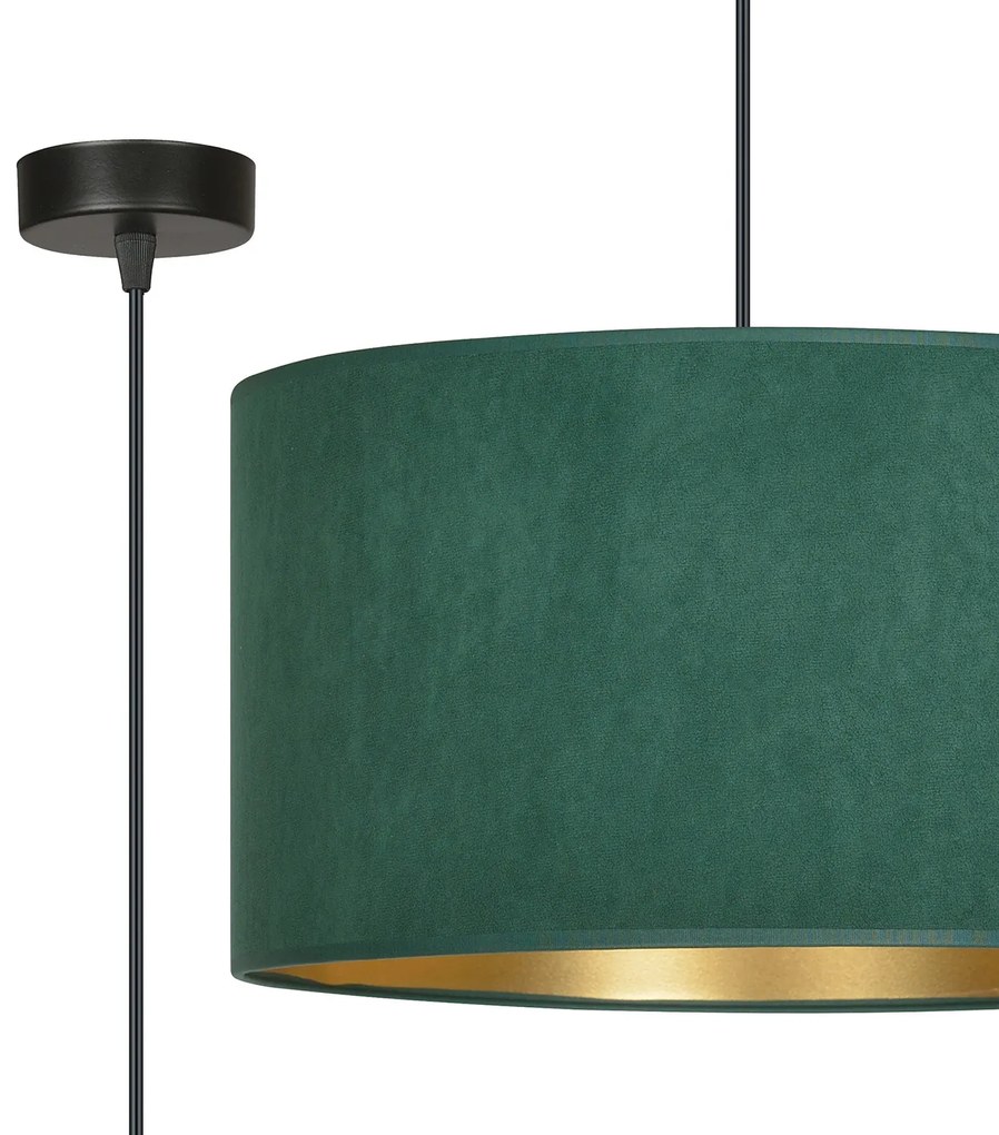 Sospensione 1 Luce Ganesha In Acciaio Nero E Paralume In Tessuto Verde