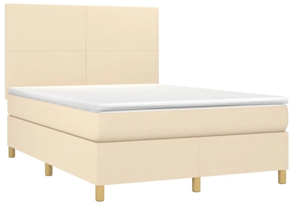 Letto a molle con materasso e led crema 140x200 cm in tessuto