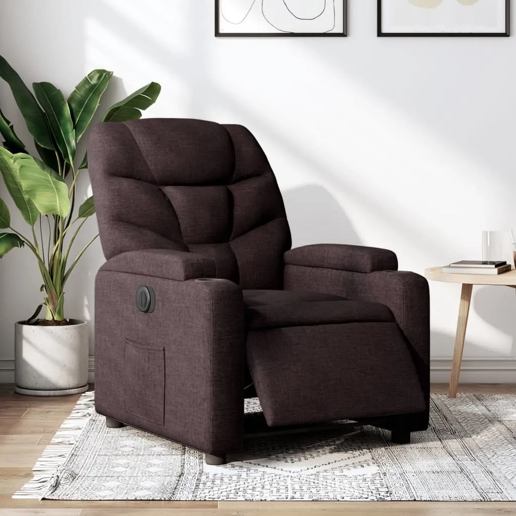 Poltrona Elettrica Reclinabile Marrone Scuro İn Tessuto /