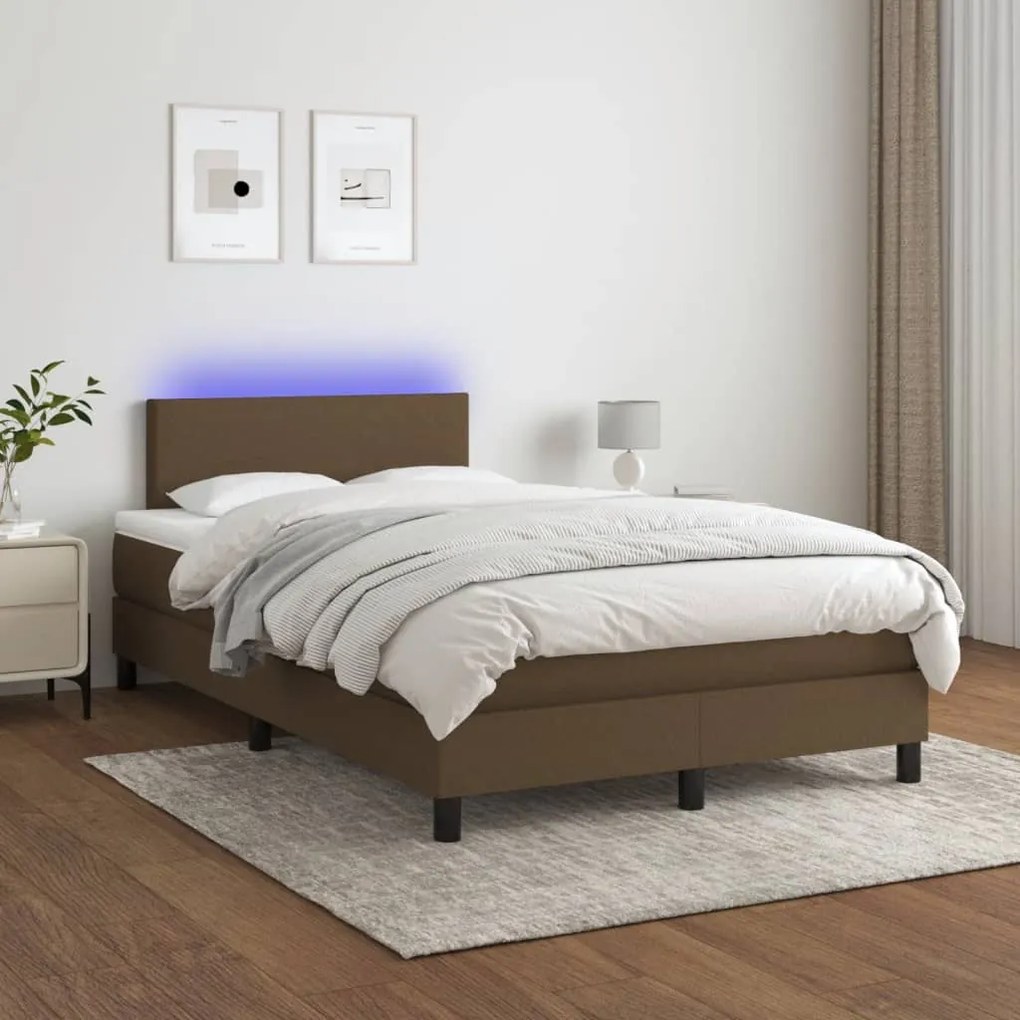 Letto a molle materasso e led marronescuro 120x190cm in tessuto