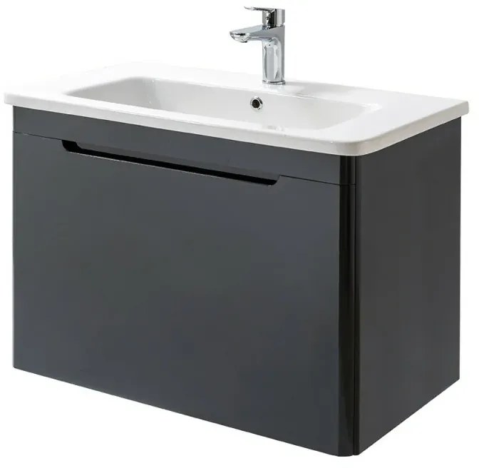 Mobile bagno sospeso 80 cm antracite lucido con specchio 70x90 Stillo