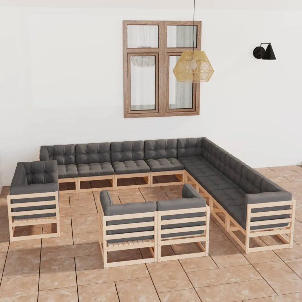 Set divani da giardino 13 pz con cuscini legno massello di pino