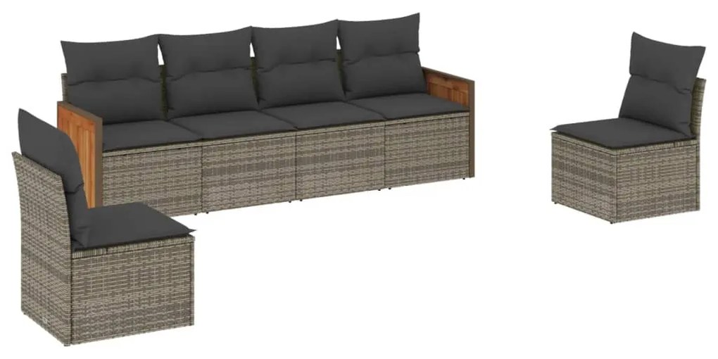 Set Divano da Giardino 6 pz con Cuscini Grigio in Polyrattan