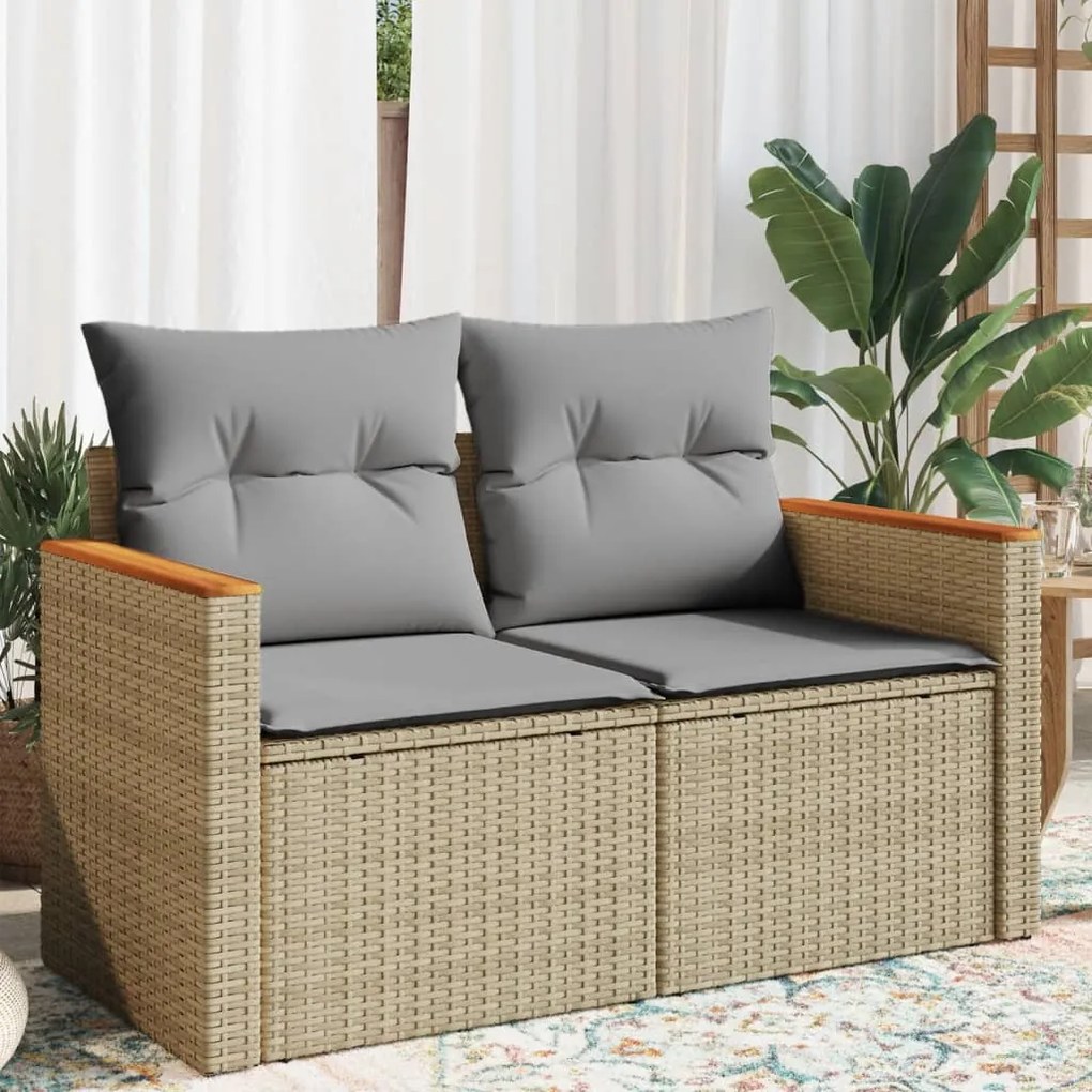 Divano da giardino con cuscini a 2 posti beige in polyrattan