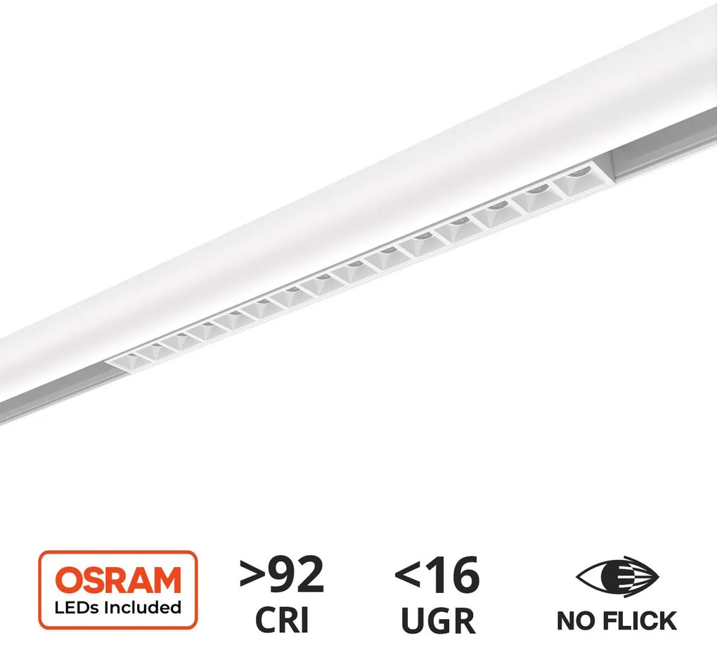 Faro LED Lineare 18W Magnetico 32cm CRI92 UGR16 Bianco 48V Colore Bianco Caldo 3.000K