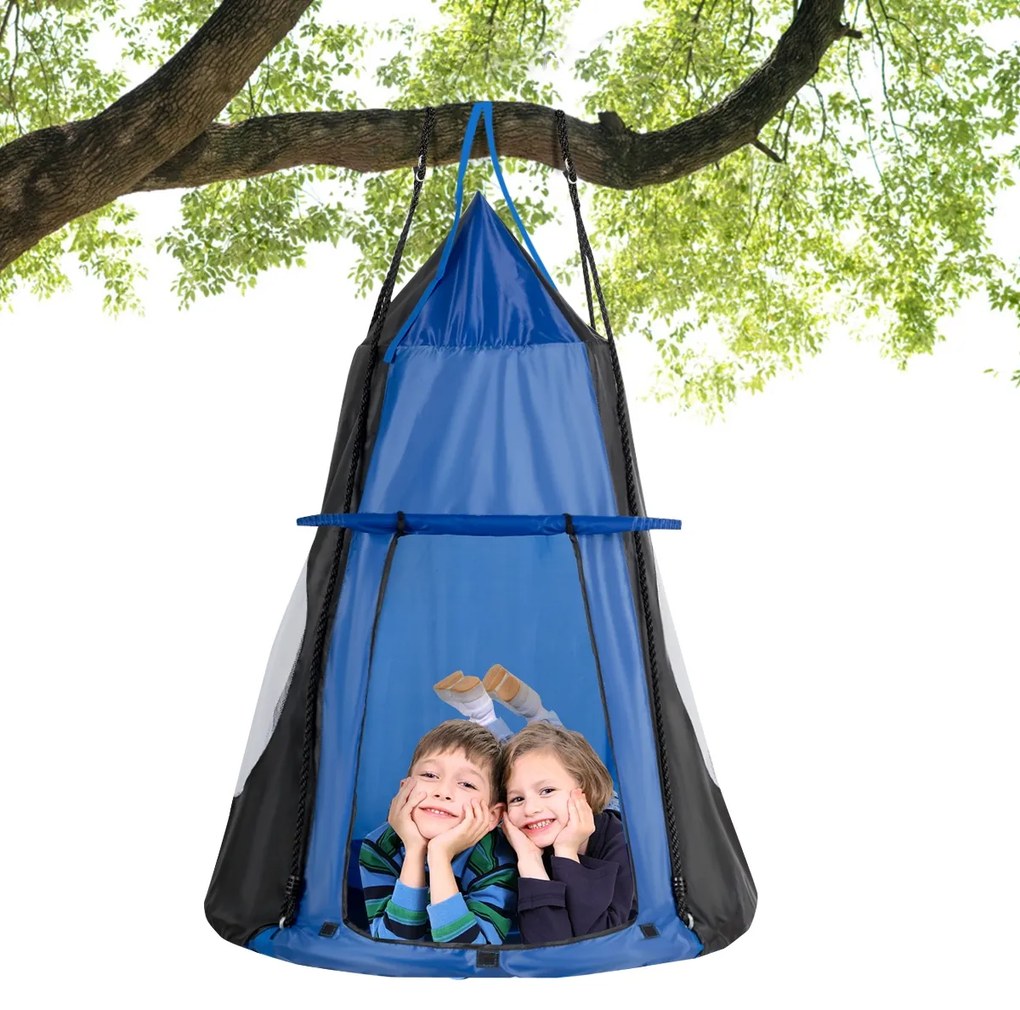 Costway Altalena con tenda da esterno e interno, Altalena con sedile per bambini e bambine, Blu