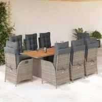 Set da Pranzo da Giardino 9 pz con Cuscini in Polyrattan Grigio 3213143