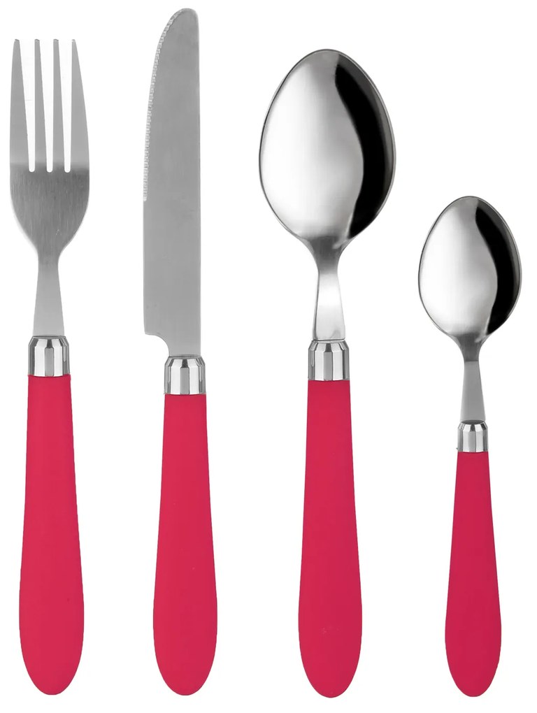 Set 24 posate Smooth in acciaio inox con manico magenta