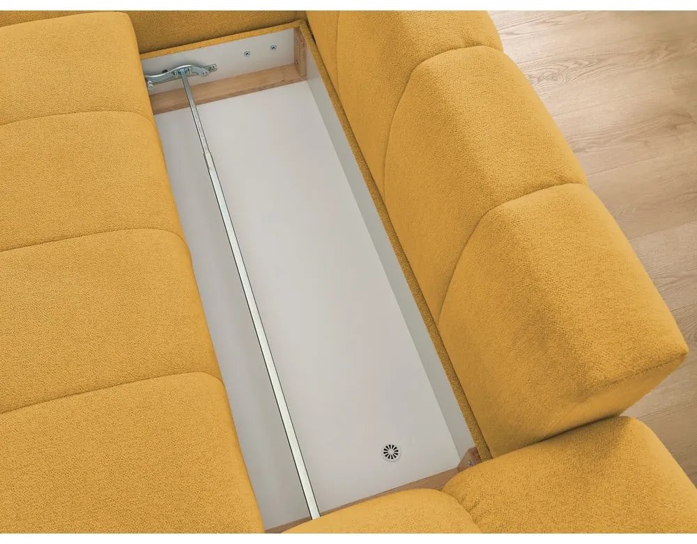 Divano angolare color senape allungabile e con contenitore (penisola a sinistra/chaise lounge) con rivestimento in ciniglia Everest – Bobochic Paris