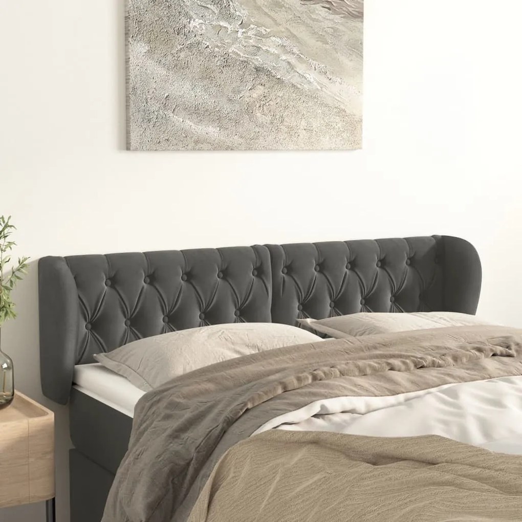Testiera Ad Orecchio Grigio Scuro 147x23x78/88 Cm İn Velluto /