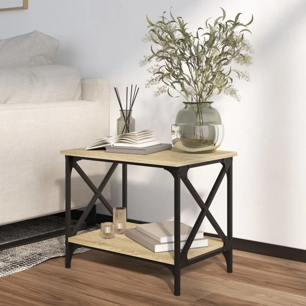 Tavolino rovere sonoma 55x38x45 cm in legno multistrato