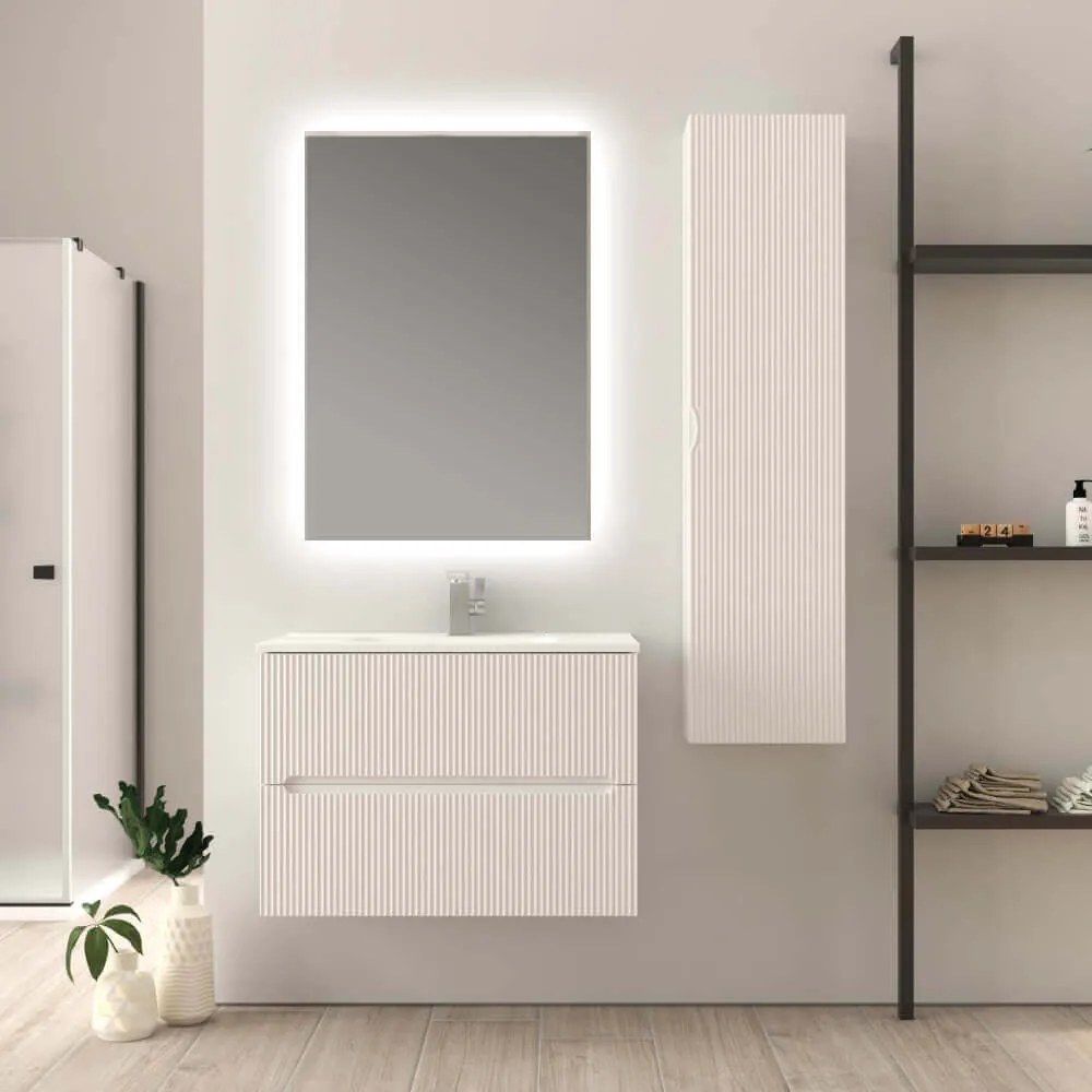 Mobile bagno 80 cm bianco opaco cannettato Riga