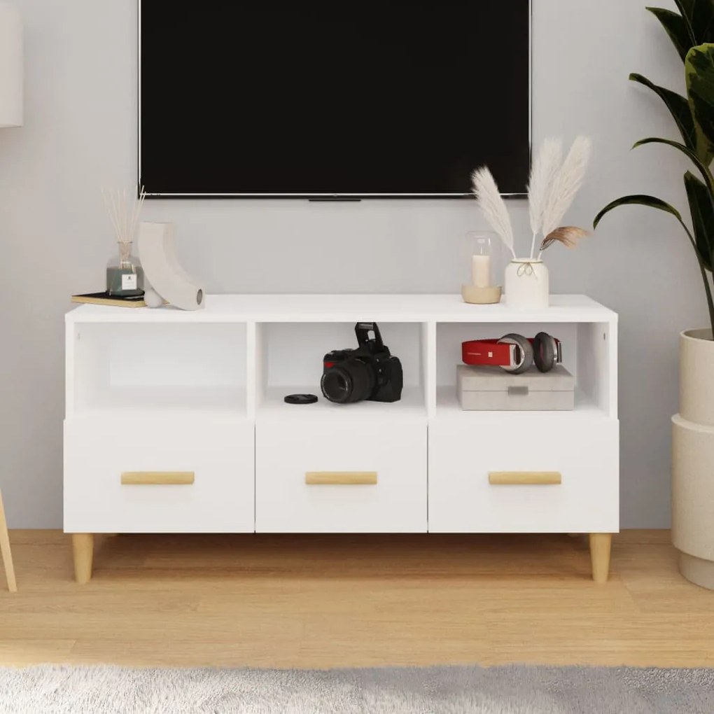 Mobile Porta Tv Bianco Lucido 102x36x50 Cm İn Legno Multistrato /
