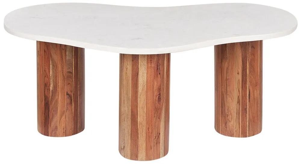 Tavolino marmo bianco e legno chiaro CASABLANCA Beliani