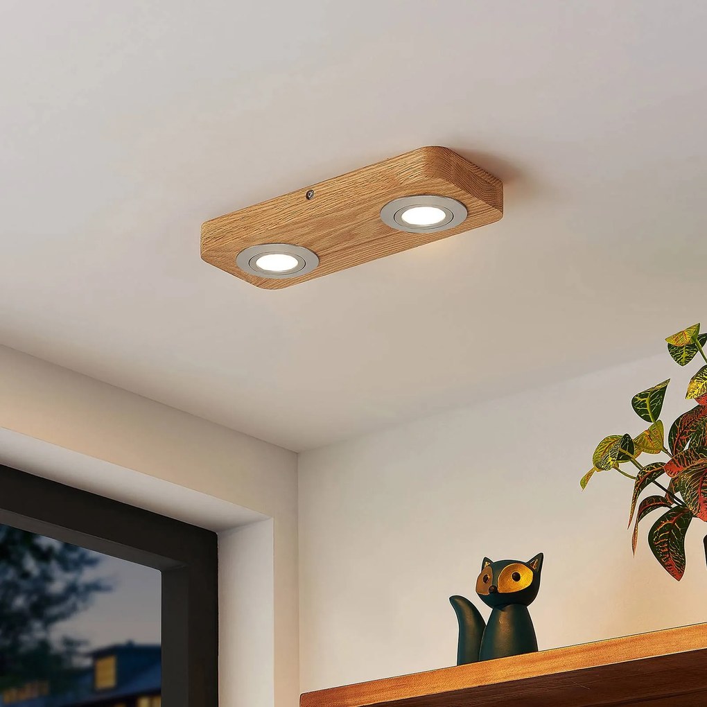 Lindby plafoniera LED Mikari, a 2 luci, legno, lunghezza 30 cm