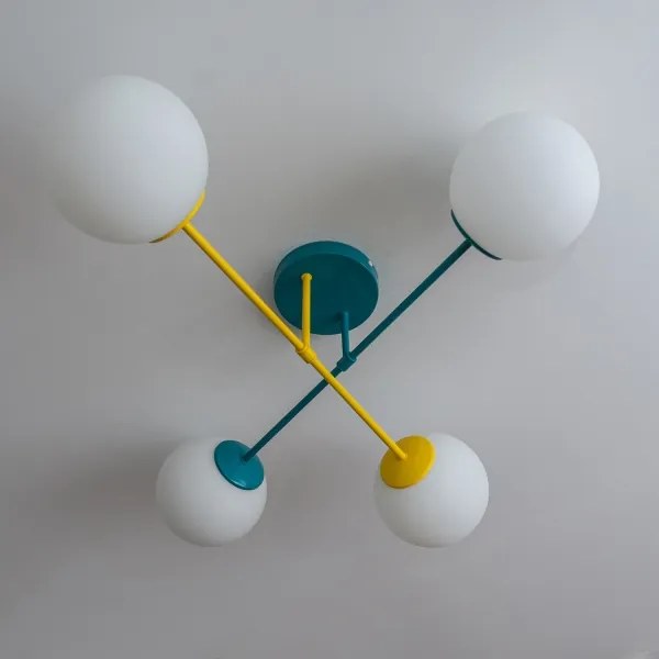 Plafoniera MOON 4xE27/15W/230V turchese/giallo