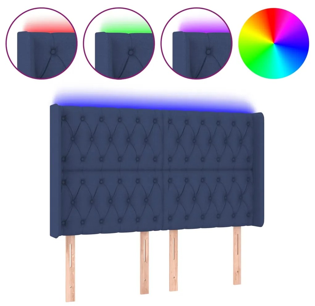 Testiera a led blu 163x16x118/128 cm in tessuto