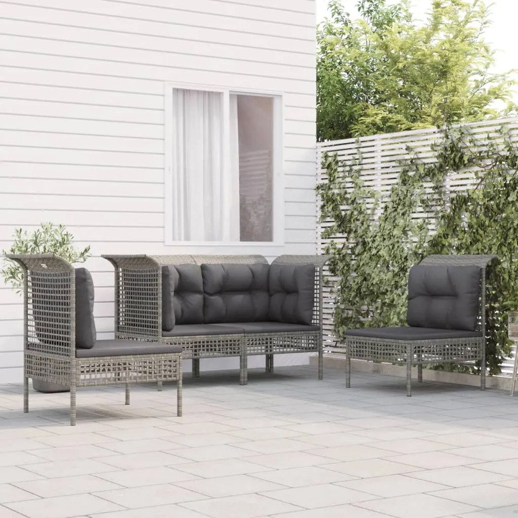 Set divani da giardino 4 pz con cuscini in polyrattan grigio