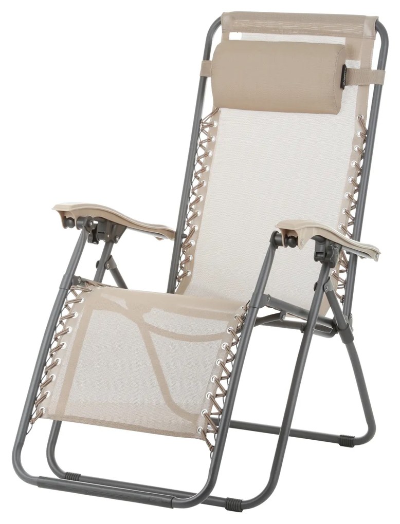 Sdraio reclinabile e pieghevole beige con braccioli