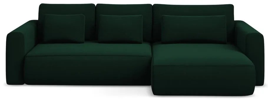 Divano angolare verde allungabile/con contenitore (con penisola a destra/con chaise lounge) con rivestimento in velluto Kapua – Makamii
