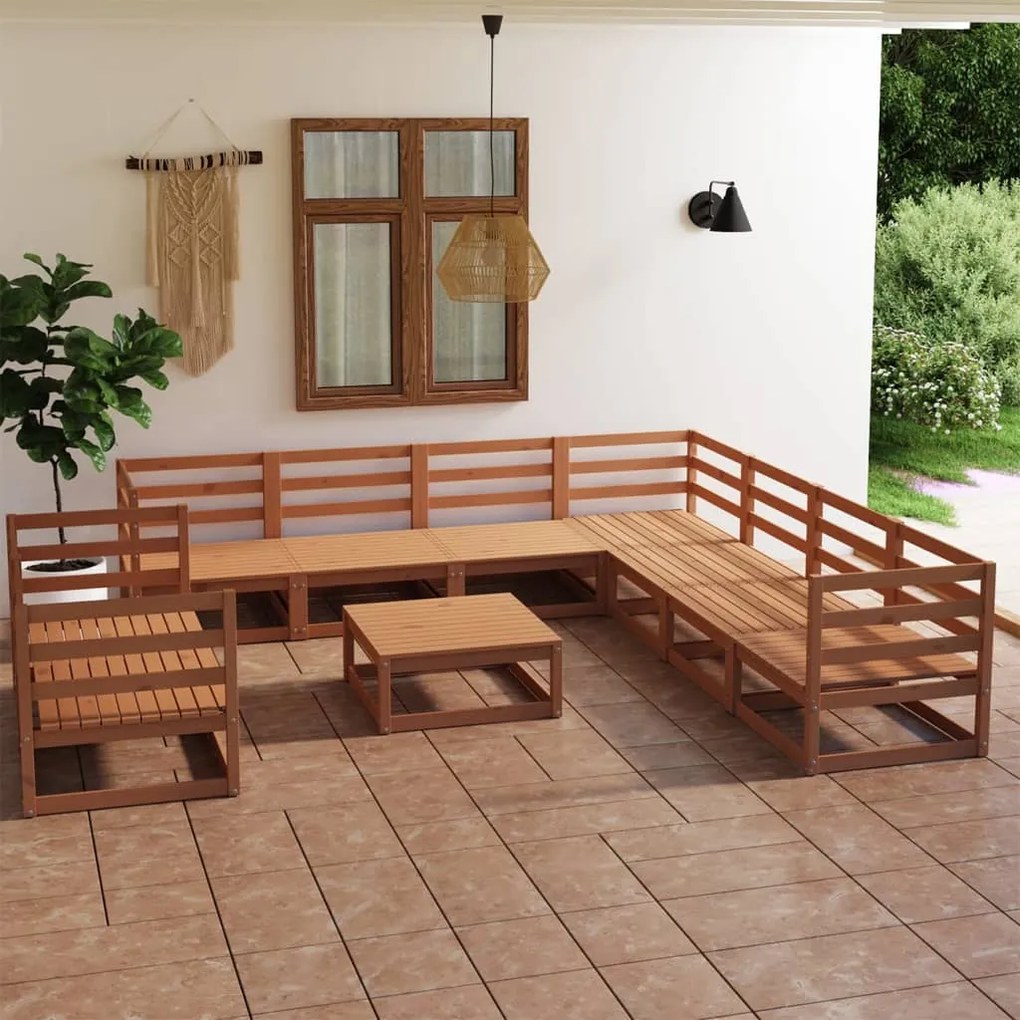 Set divani da giardino 10 pz marrone miele in massello di pino