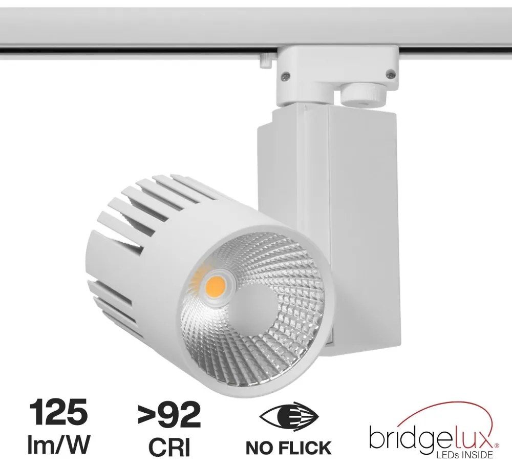 Faretto LED 40W per Binario Monofase, CRI92, 125lm/W, 100° - Bianco Colore Bianco Freddo 6.000K