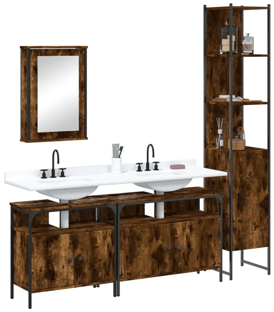Set mobili da bagno 4 pz rovere fumo in legno multistrato