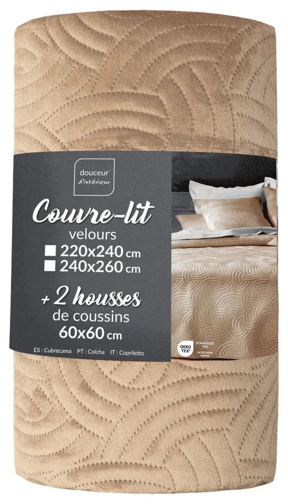 Set con copriletto e federa marrone chiaro in velluto 240x260 cm Solange – douceur d'intérieur