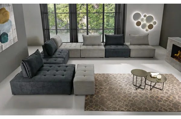 Divano modulare chaise longue 109x154 cm CARROLL tessuto Grigio Chiaro