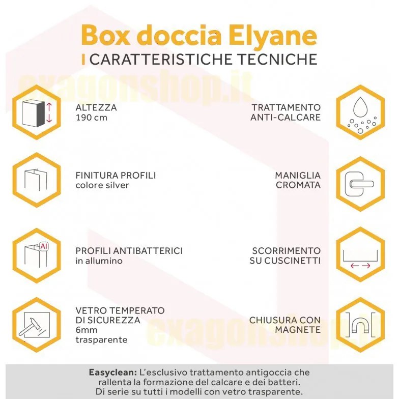 Box doccia a nicchia scorrevole estensibilita 140-146 cm vetro trasparente 6 mm 190H profili silver Elyane 2p