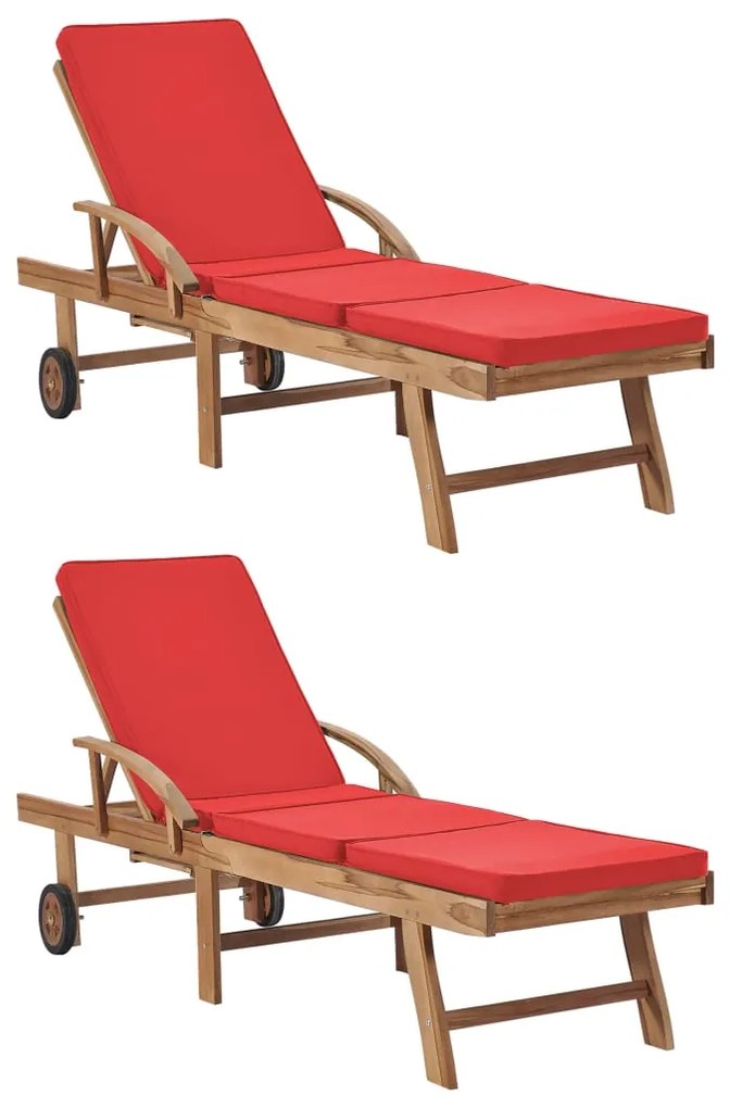 Lettini Prendisole Con Cuscini 2 Pz İn Legno Di Teak Rosso /