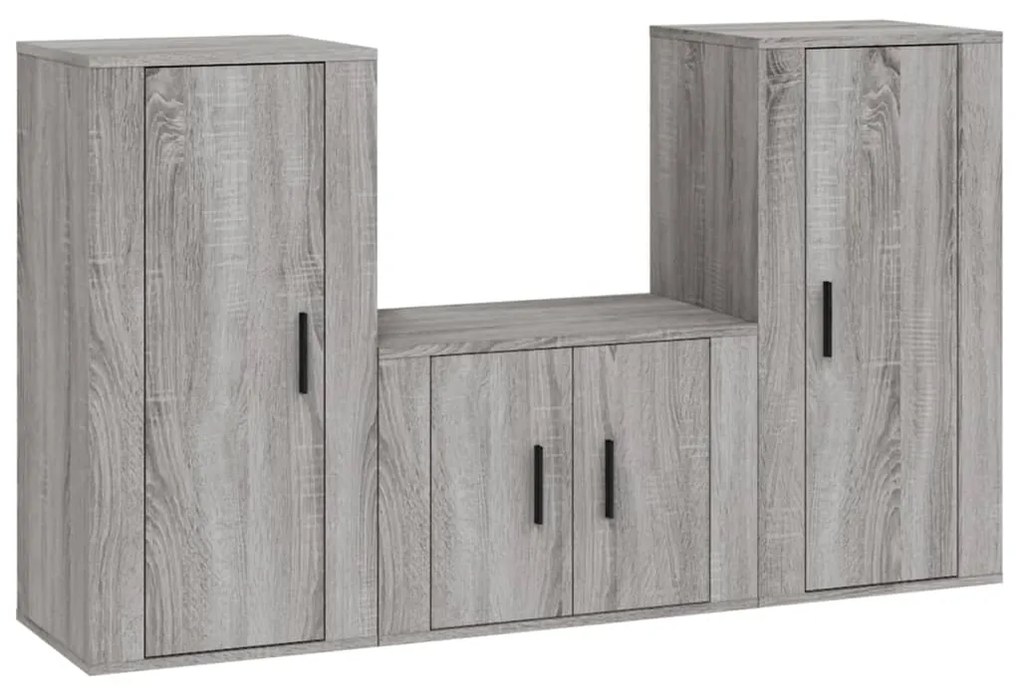 Set mobili porta tv 3 pz grigio sonoma in legno multistrato