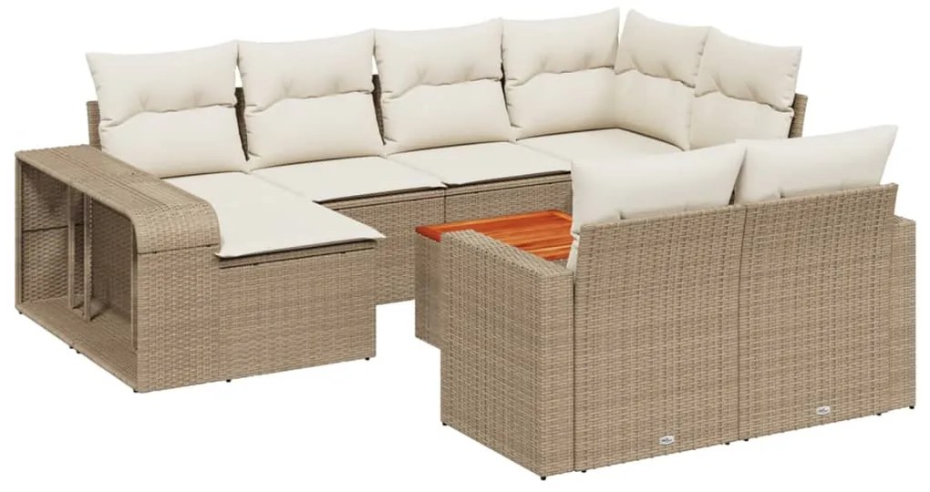 Set divani da giardino 11 pz con cuscini beige in polyrattan