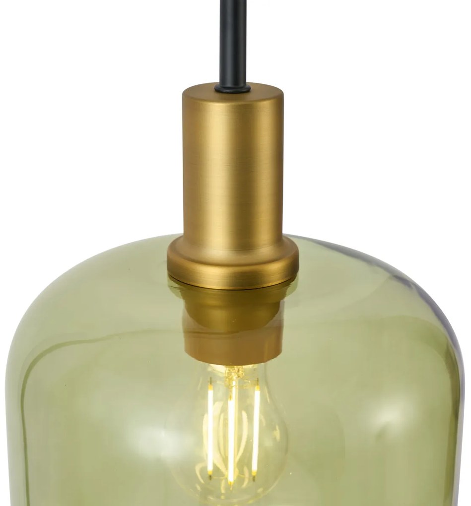 Lampada a sospensione Hotel Chic nera con vetro oro e verde 3 luci - Zuzanna