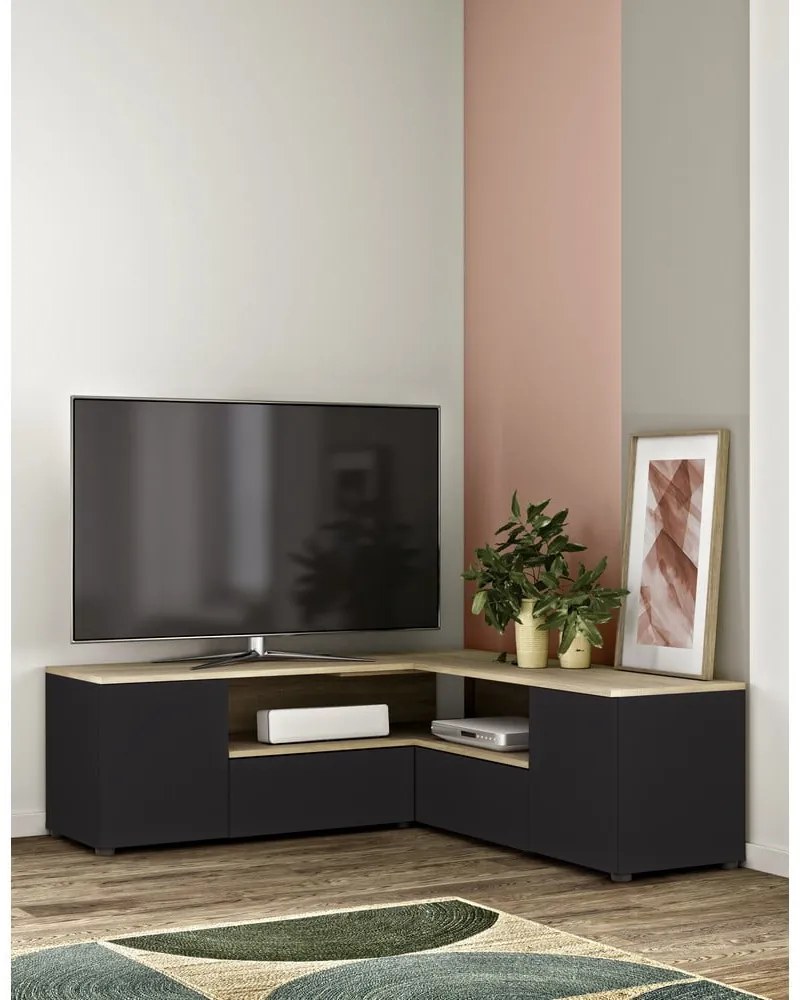 Tavolo TV in rovere decorato in nero e naturale 130x46 cm Angle - TemaHome