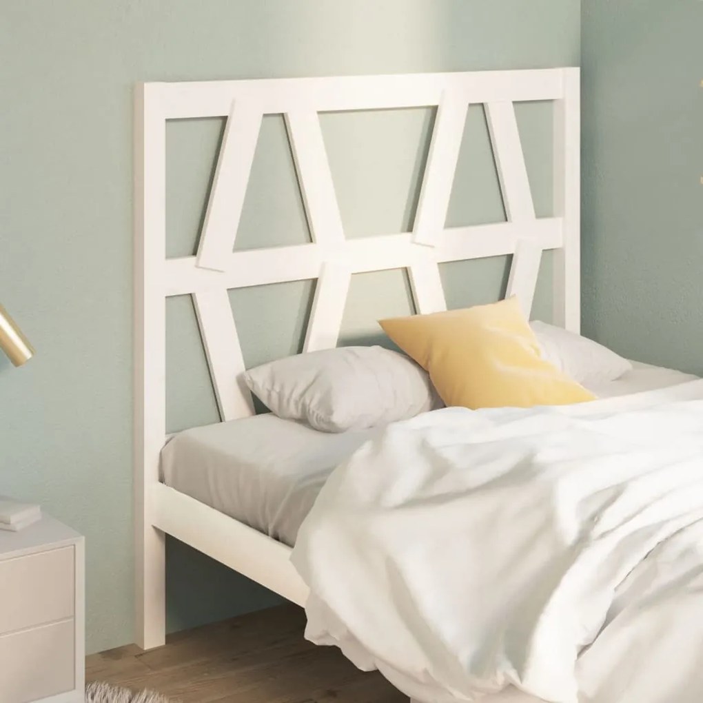 Testiera Per Letto Bianca 96x4x100 Cm İn Legno Massello Di Pino /
