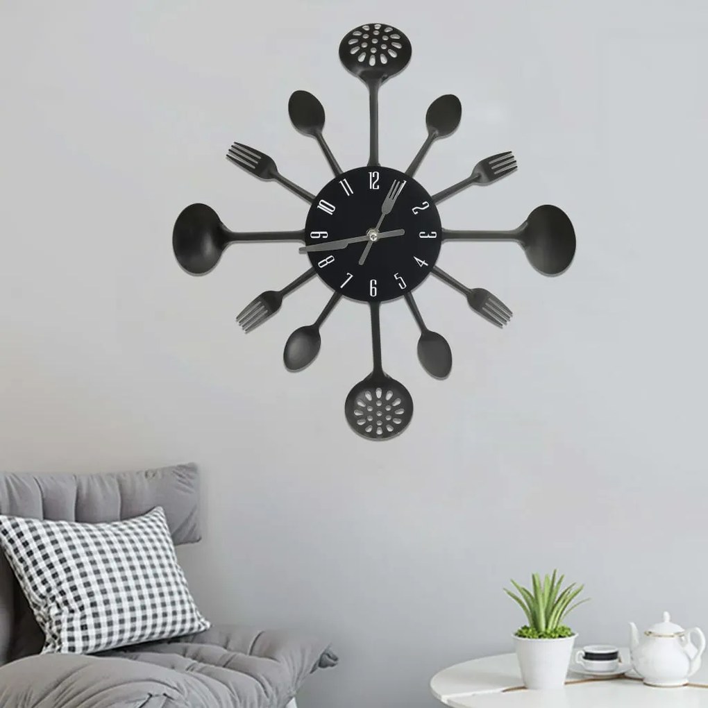 Orologio Da Parete Cucchiaio E Forchetta Nero 40 Cm Alluminio /
