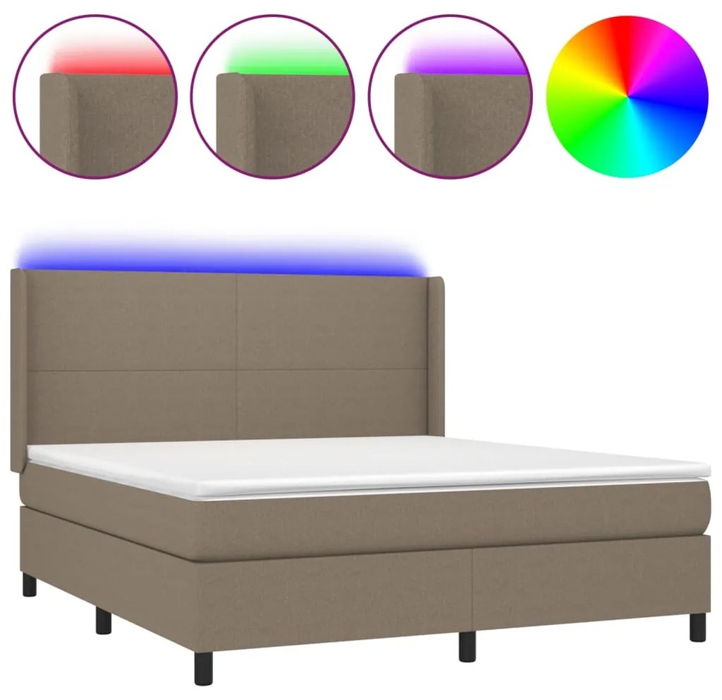 Letto a molle con materasso e led tortora 180x200 cm in tessuto