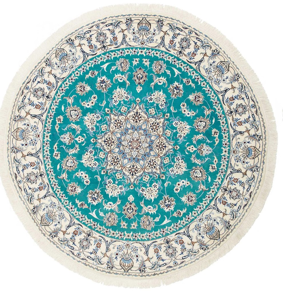 Nain Tappeto 200x200 Verde (Iran) Annodato A Mano